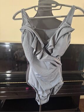 Ruffled One-Piece Swimsuit in Slate Gray